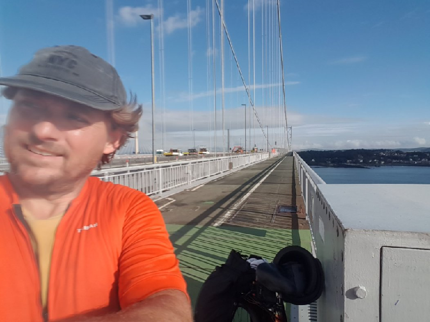 On the Forth Road Bridge.